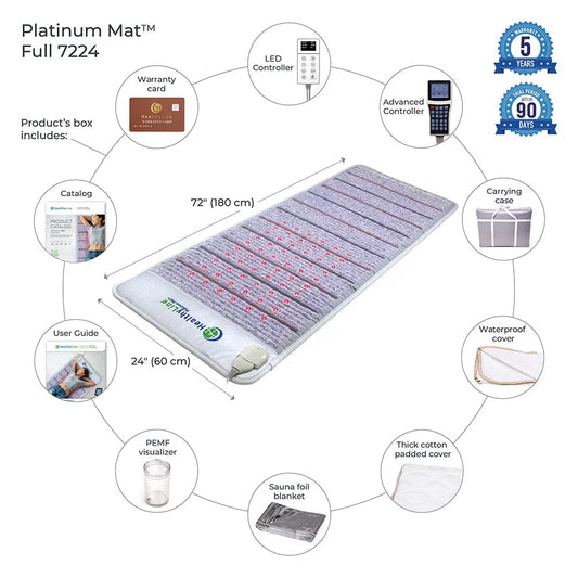 Healthy Line Massage Stone Warmers Platinum Mat Full Short 6024 with 30 Photon LED and advanced PEMF